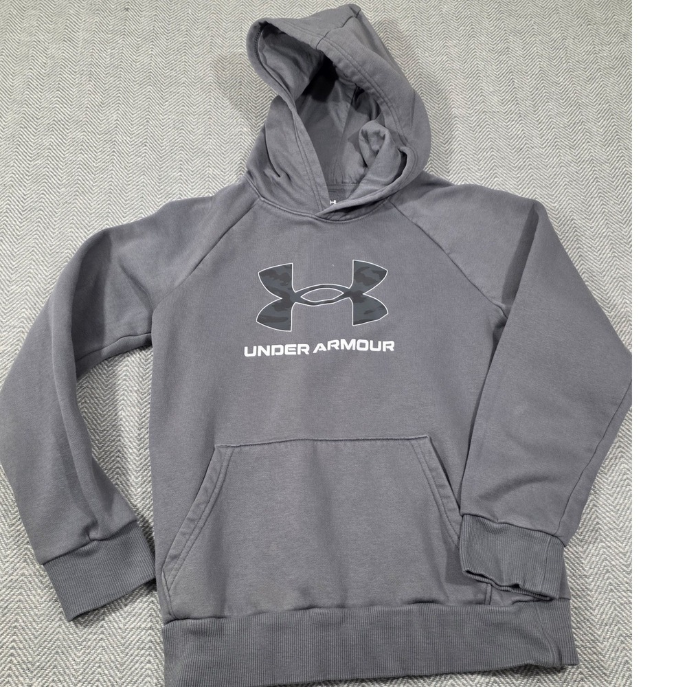 Under Armour Boys Gray Camo Logo Fleece Pullover Hoodie Size Youth Medium YM